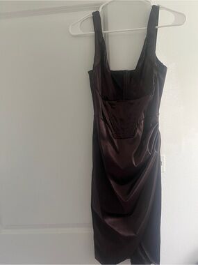 Plum Satin Square-Neck Midi Dress with Wide Straps